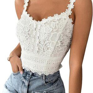 White Boho Womens Guipure Lace Cami Top